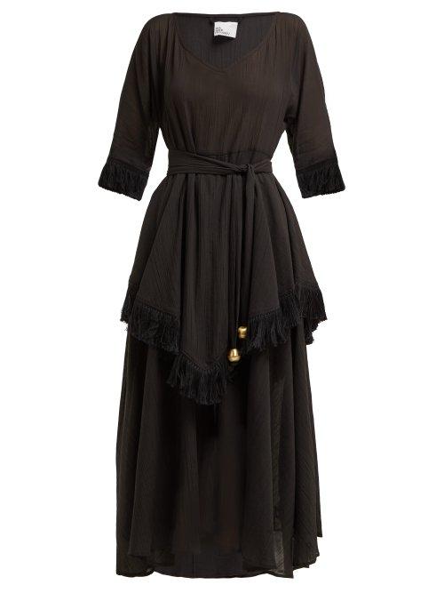 Matchesfashion.com Lisa Marie Fernandez - Laura Fringed Trimmed Cotton Midi Dress - Womens - Black