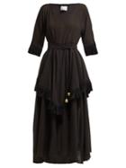 Matchesfashion.com Lisa Marie Fernandez - Laura Fringed Trimmed Cotton Midi Dress - Womens - Black