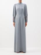 Andrew Gn - Fringed-cape Hammered-satin Gown - Womens - Silver