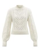 Ladies Rtw Redvalentino - Blouson-sleeve Pointelle Sweater - Womens - Ivory