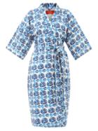 La Doublej - Shell-print Organic-cotton Robe - Womens - Blue Print