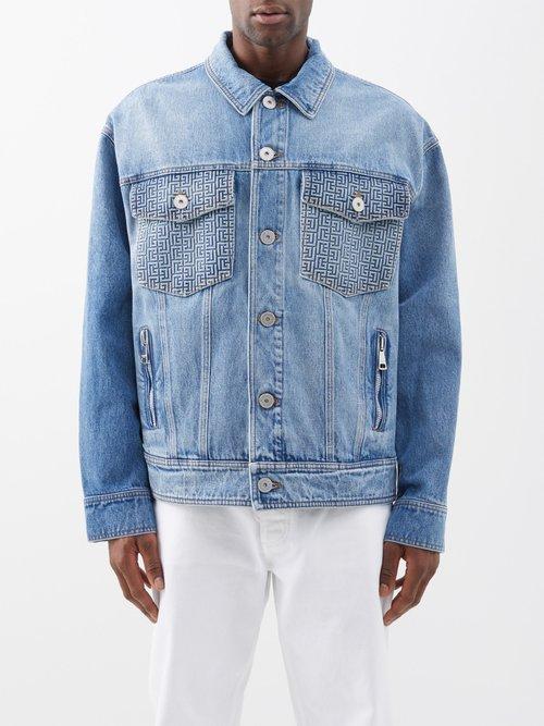 Balmain - Monogram Denim Jacket - Mens - Blue