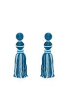Matchesfashion.com Oscar De La Renta - Bead Embellished Tassel Drop Clip On Earrings - Womens - Blue