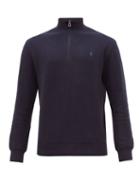 Matchesfashion.com Polo Ralph Lauren - Quarter Zip Waffle Knit Pima Cotton Sweatshirt - Mens - Navy