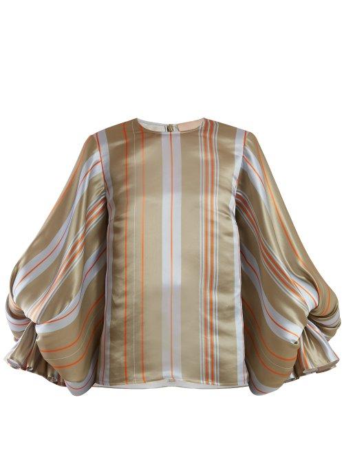 Matchesfashion.com Roksanda - Seya Balloon Sleeve Satin Blouse - Womens - Grey Multi