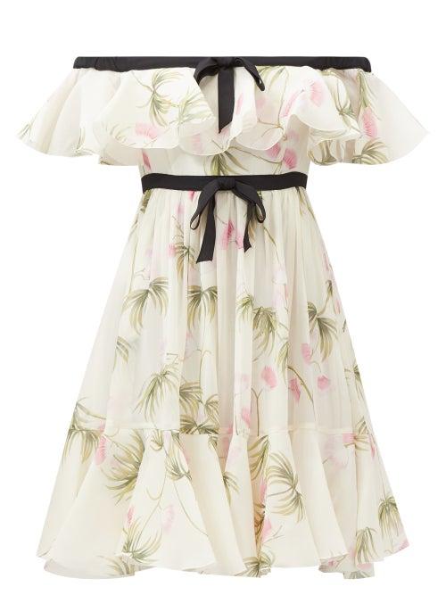 Giambattista Valli - Off-the-shoulder Floral Silk-georgette Dress - Womens - Ivory Multi