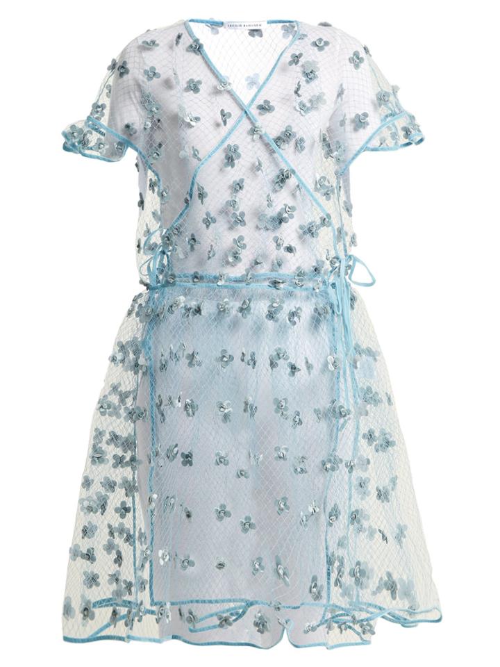 Cecilie Bahnsen Aida Floral-embellished Sheer Wrap Dress