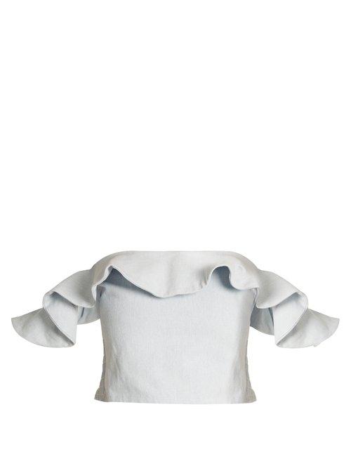 Matchesfashion.com Apiece Apart - Florian Off The Shoulder Cotton Top - Womens - Light Blue