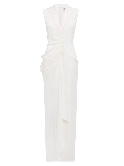 Matchesfashion.com Alexander Mcqueen - Gathered Silk Satin And Crepe Gown - Womens - Ivory