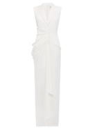 Matchesfashion.com Alexander Mcqueen - Gathered Silk Satin And Crepe Gown - Womens - Ivory