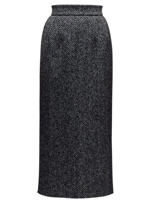 Matchesfashion.com Dolce & Gabbana - High Rise Wool Blend Herringbone Pencil Skirt - Womens - Grey Multi
