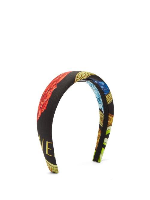 Matchesfashion.com Versace - Medusa Tile-print Padded-twill Headband - Womens - Black Multi