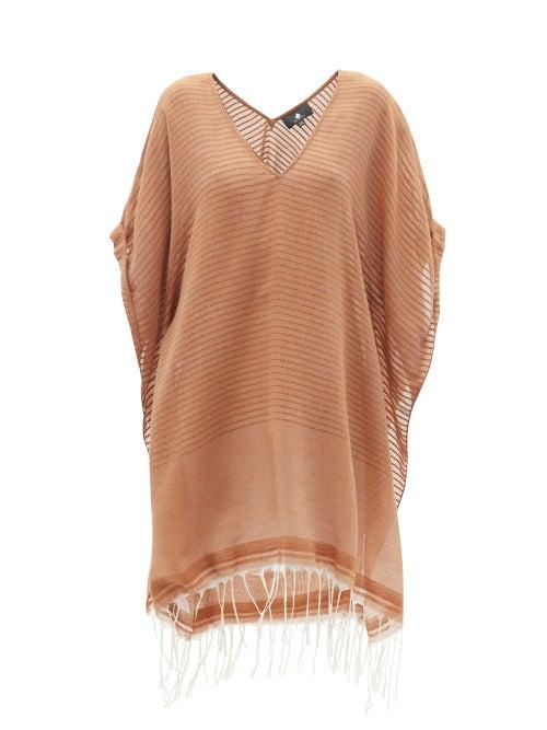 Ladies Beachwear Su Paris - Luma Fringed Striped Cotton-voile Kaftan - Womens - Beige