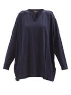 Eskandar - V-neckline Linen Long-sleeved T-shirt - Womens - Navy
