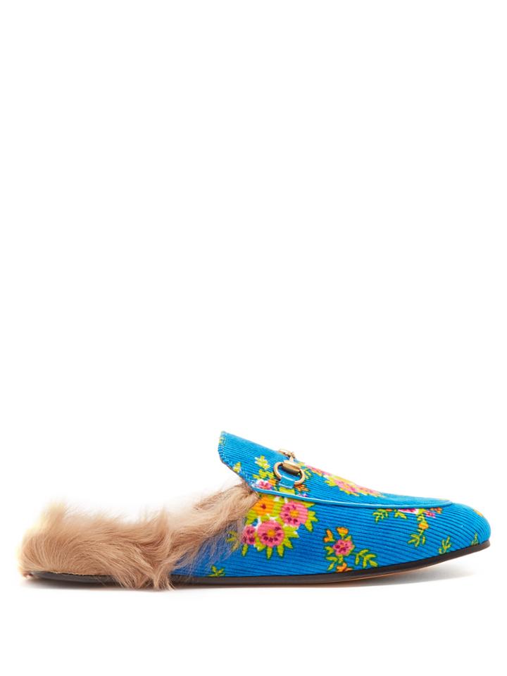 Gucci Princetown Shearling-lined Corduroy Loafers