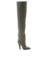 Saint Laurent - Koller Leather Over-the-knee Boots - Womens - Olive Green