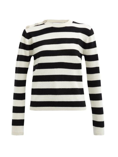 Matchesfashion.com Ganni - Crystal-button Striped Cashmere Sweater - Womens - Black White