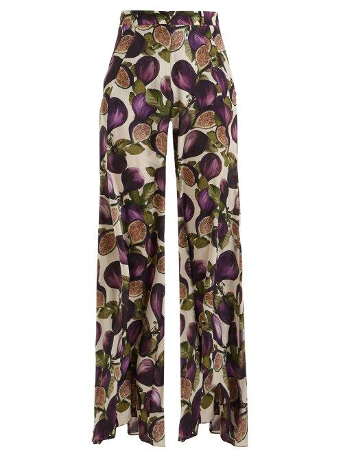 Matchesfashion.com Adriana Degreas - Fig Print Silk Crepe Trousers - Womens - Purple Print