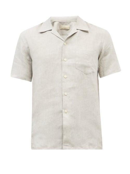 120 Lino 120% Lino - Cuban-collar Short-sleeve Linen Shirt - Mens - Grey