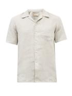 120 Lino 120% Lino - Cuban-collar Short-sleeve Linen Shirt - Mens - Grey