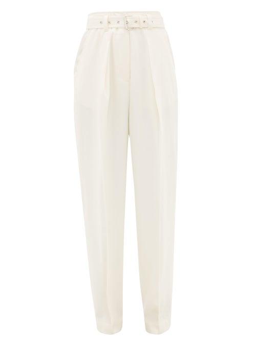 Matchesfashion.com Jw Anderson - Belted High-rise Wool Tapered Trousers - Womens - Cream
