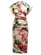 Matchesfashion.com Dolce & Gabbana - Floral Print Satin Midi Dress - Womens - White Multi