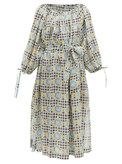 Matchesfashion.com Innika Choo - Frida Wailes Gingham And Floral-print Ramie Dress - Womens - Multi