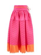 Horror Vacui - Cloe Scalloped Quilted-cotton Midi Skirt - Womens - Pink Multi