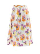 Marni - Floral-print Pleated Cotton-poplin Midi Skirt - Womens - White Multi