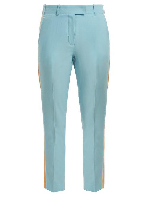 Matchesfashion.com Racil - Aries Side Stripe Skinny Wool Cropped Trousers - Womens - Blue Multi