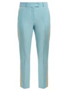 Matchesfashion.com Racil - Aries Side Stripe Skinny Wool Cropped Trousers - Womens - Blue Multi