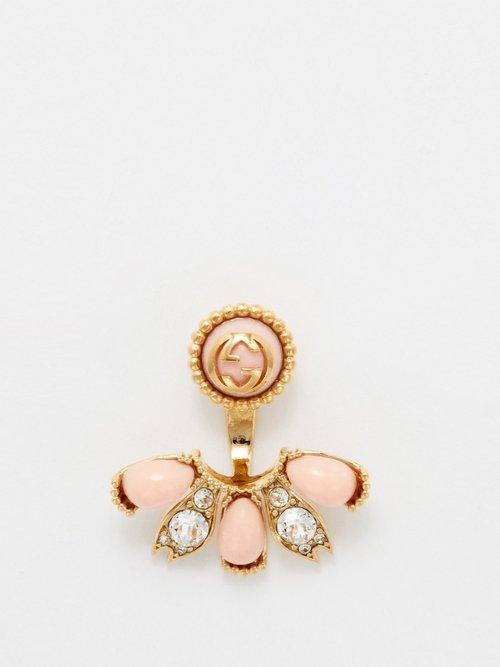 Gucci - Interlocking G Faux-pearl And Crystal Earring - Womens - Pink Multi