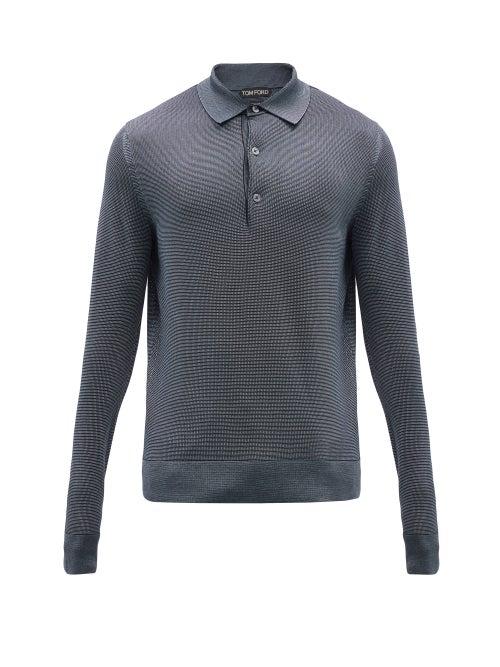 Tom Ford - Silk-blend Long-sleeved Polo Shirt - Mens - Blue