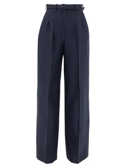 Matchesfashion.com Gabriela Hearst - Vargas Wide-leg Wool-blend Piqu Suit Trousers - Womens - Navy