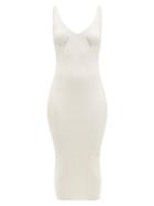 Matchesfashion.com Balmain - Back-zip Rib-knitted Midi Dress - Womens - Ivory