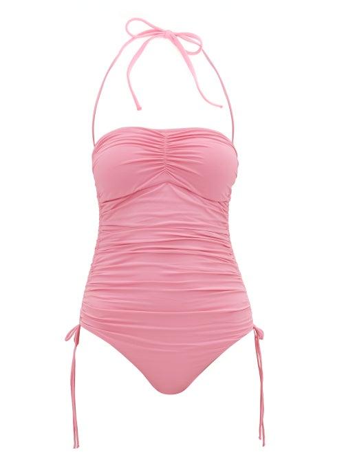 Matchesfashion.com Melissa Odabash - Sydney Ruched Bandeau Swimsuit - Womens - Pink