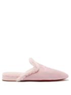 Christian Louboutin - Woolito Shearling Backless Loafers - Womens - Pink