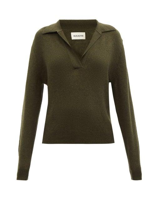 Khaite - Jo V-neck Cashmere Sweater - Womens - Khaki