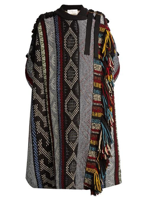 Chloé Short-sleeved Fringed Wool-blend Cape
