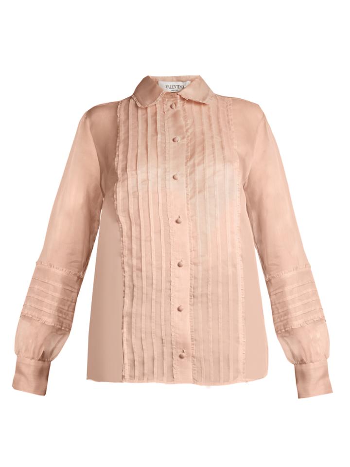Valentino Semi-sheer Pintuck-pleated Blouse