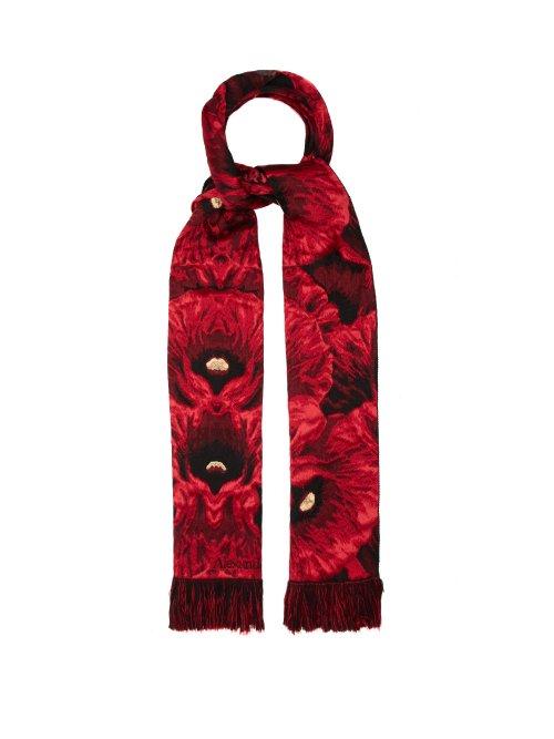 Matchesfashion.com Alexander Mcqueen - Poppy Jacquard Wool Blend Scarf - Womens - Red