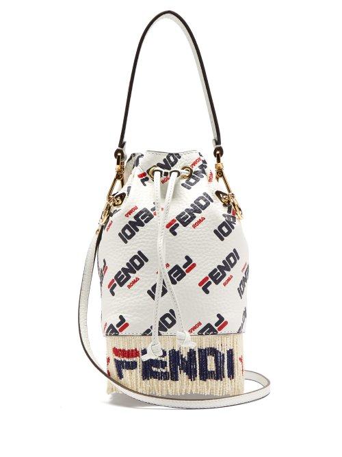 Matchesfashion.com Fendi - Mania Mon Tresor Logo Leather Bucket Bag - Womens - White Multi