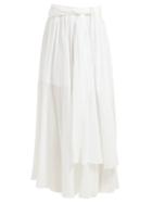 Matchesfashion.com Three Graces London - Dorothea Waist Tie Crinkle Cotton Midi Skirt - Womens - White