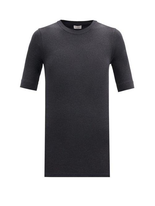 Matchesfashion.com Brunello Cucinelli - Ribbed Cotton-blend Jersey T-shirt - Womens - Dark Grey