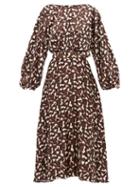 Matchesfashion.com Saloni - Daybreak Print Belted Silk Satin Dress - Womens - Black Multi