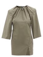 Ladies Rtw The Attico - Drawstring-neck Cotton-poplin Mini Dress - Womens - Khaki