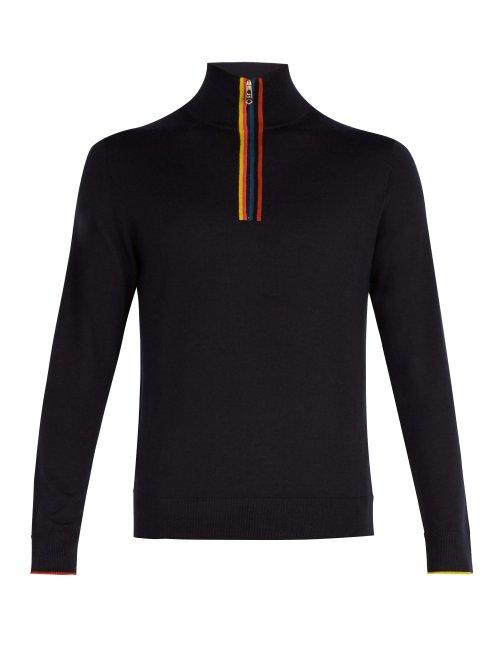 Matchesfashion.com Paul Smith - High Neck Half Zip Merino Wool Sweater - Mens - Navy