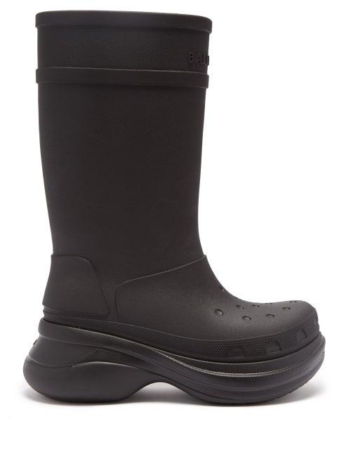Balenciaga - X Crocs Logo-embossed Rubber Knee-high Boots - Womens - Black