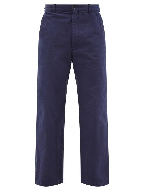 Gucci - Logo-patch Cotton-canvas Trousers - Mens - Dark Navy
