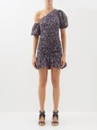 Isabel Marant Toile - Lecia Floral-print Ruched Cotton Mini Dress - Womens - Black
